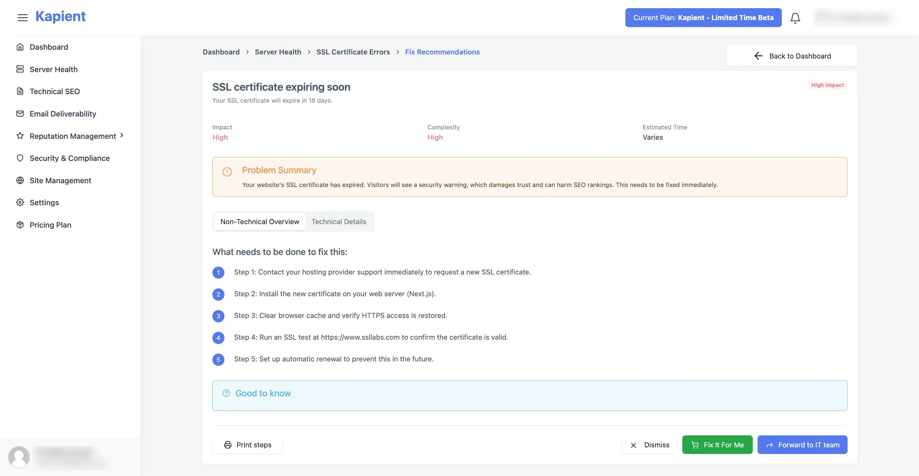 Kapient SSL issue - Recommendation Fix