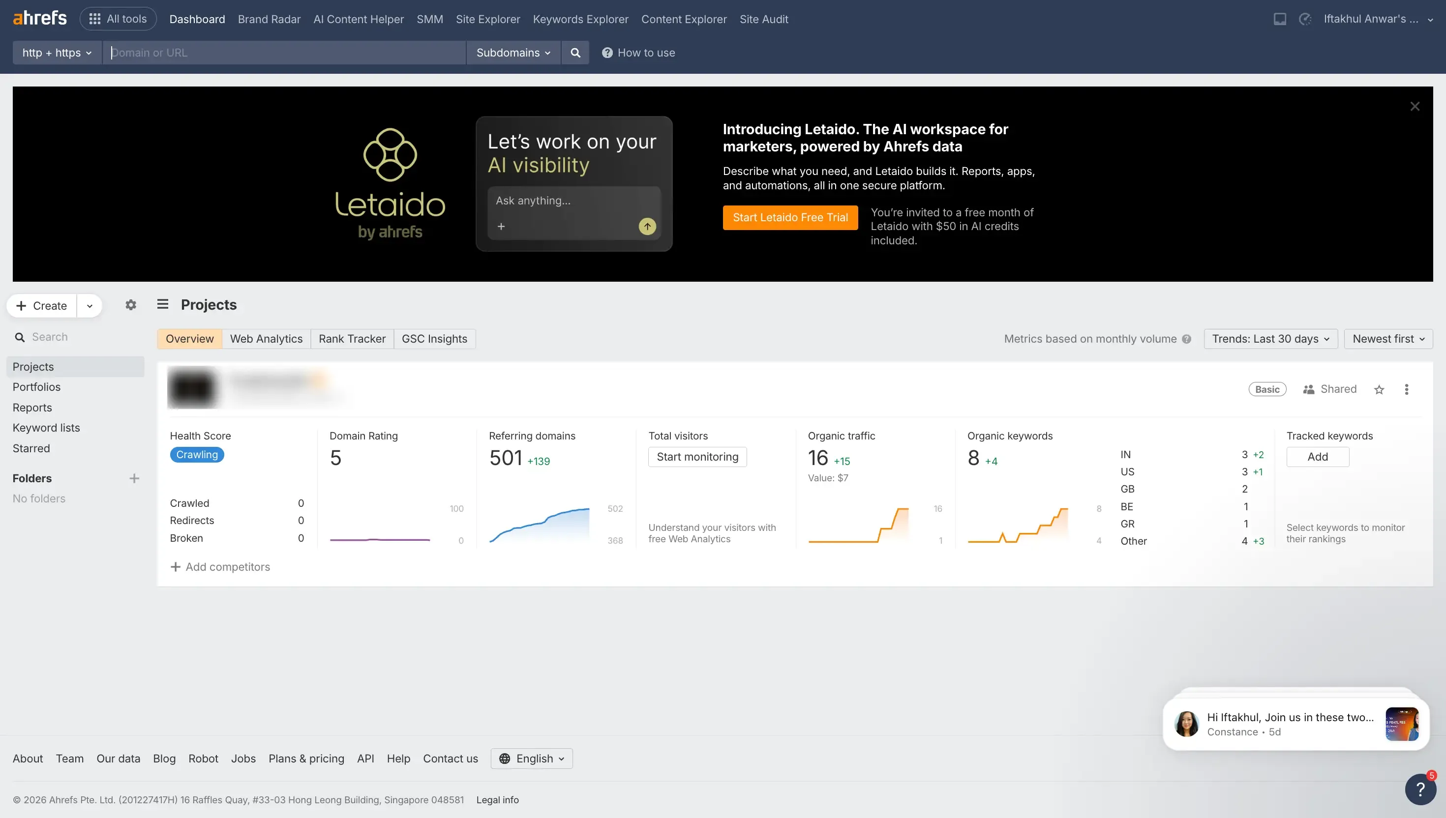 ahrefs dashboard