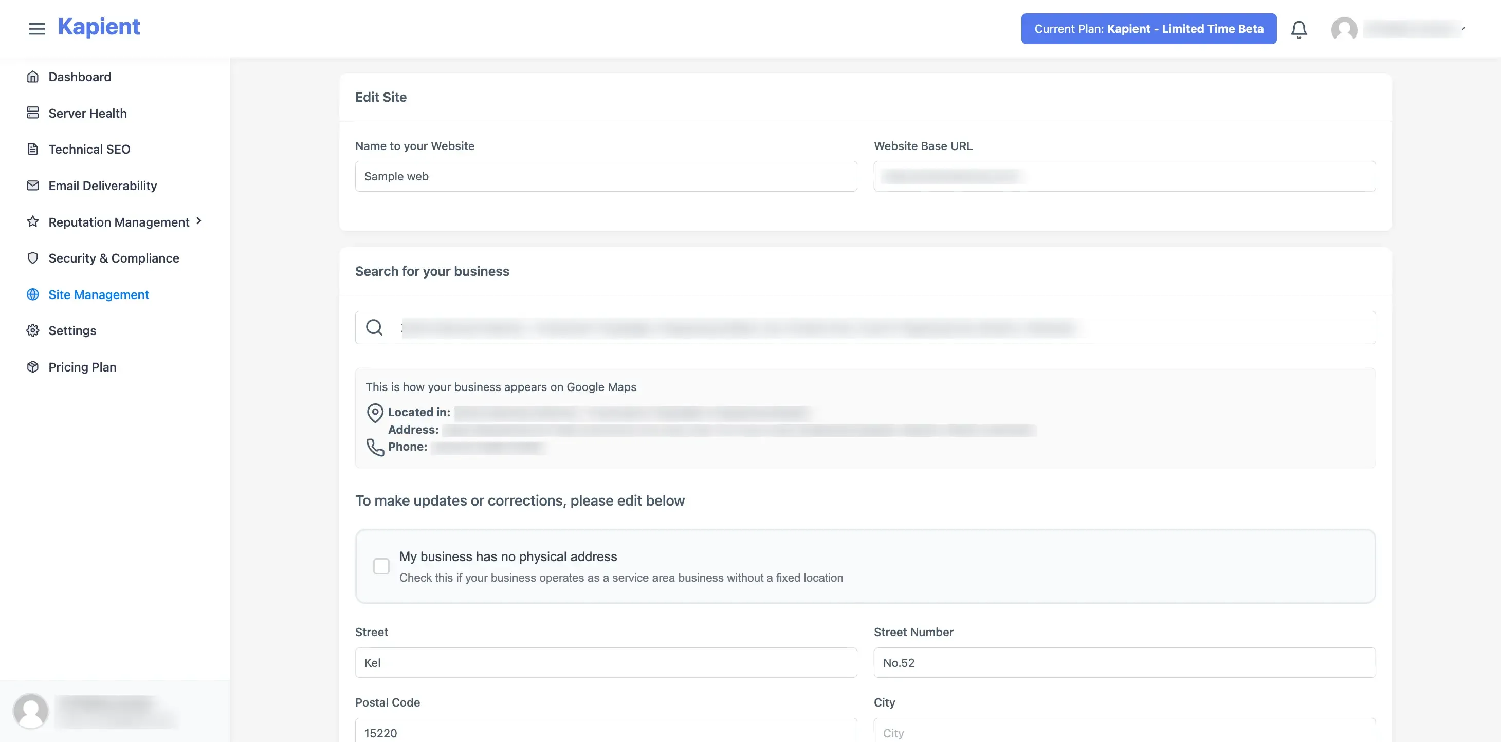 Kapient site management