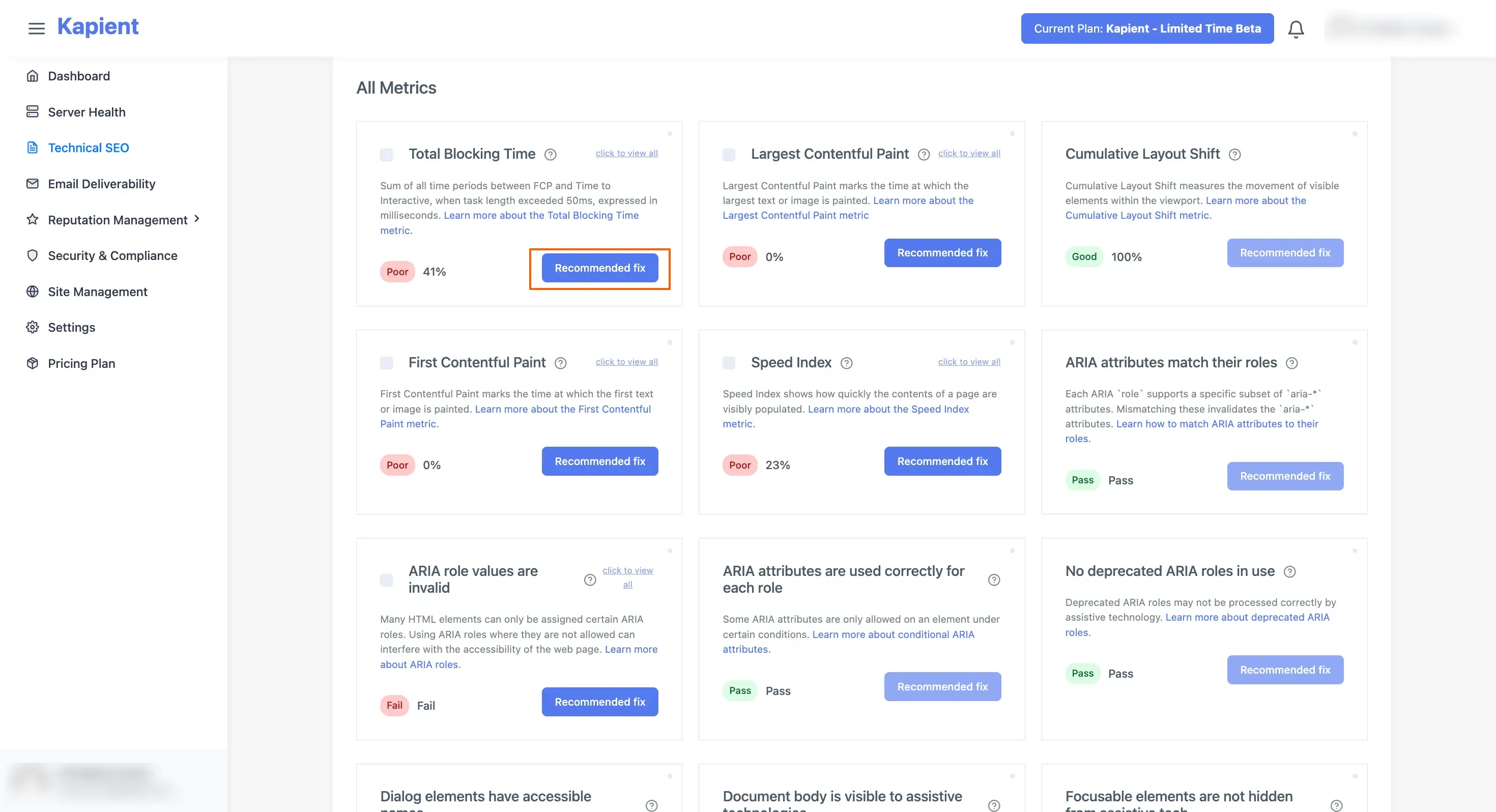 kapient dashboard