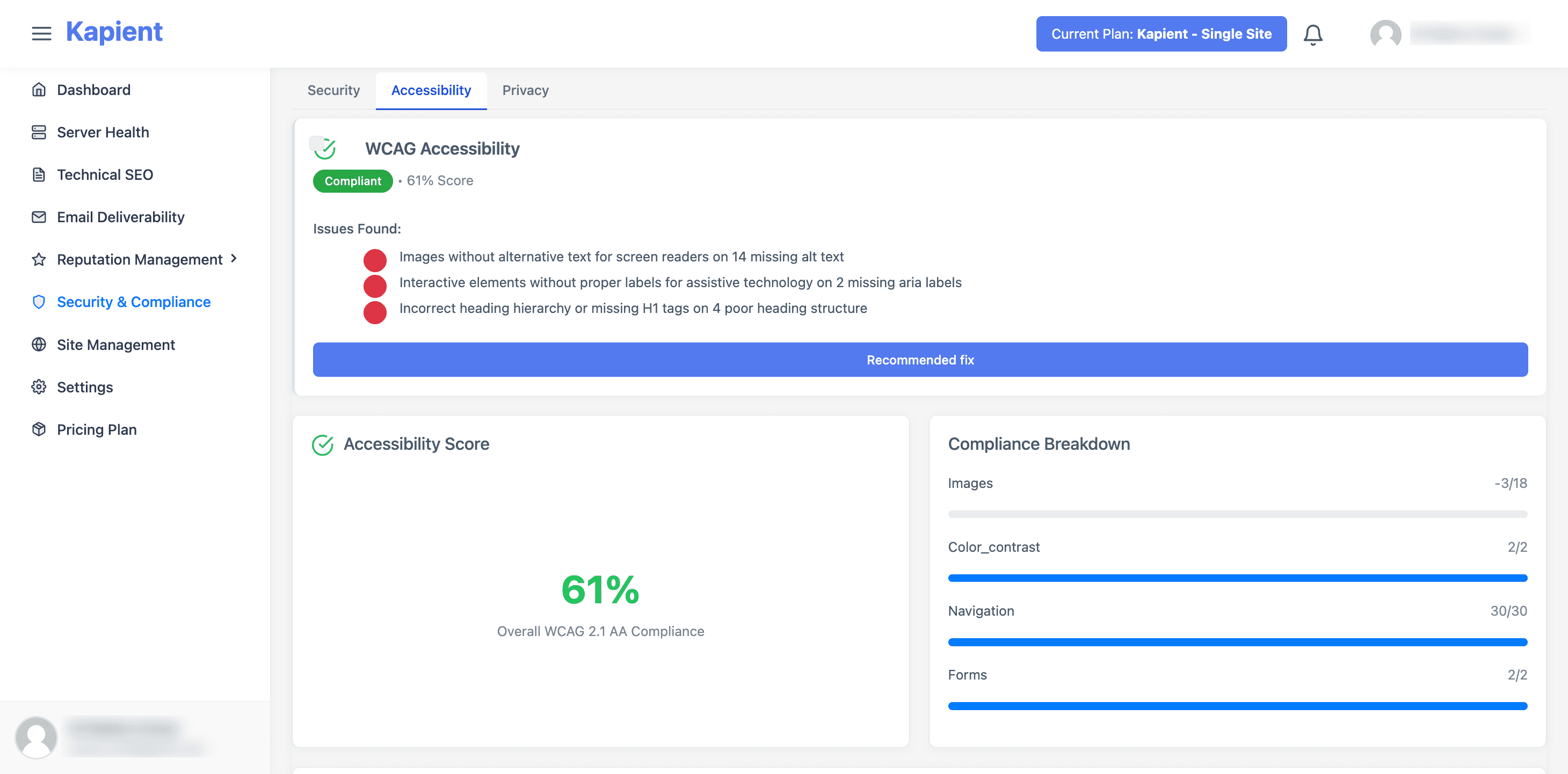 Kapient accessibility dashboard