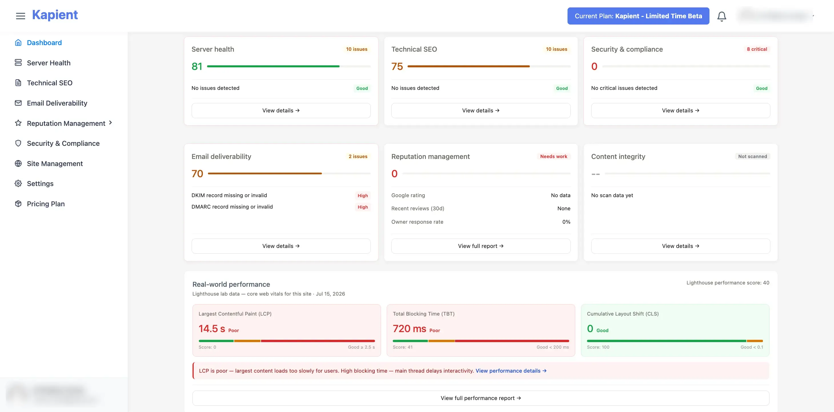 Kapient scans your clients' websites continuously