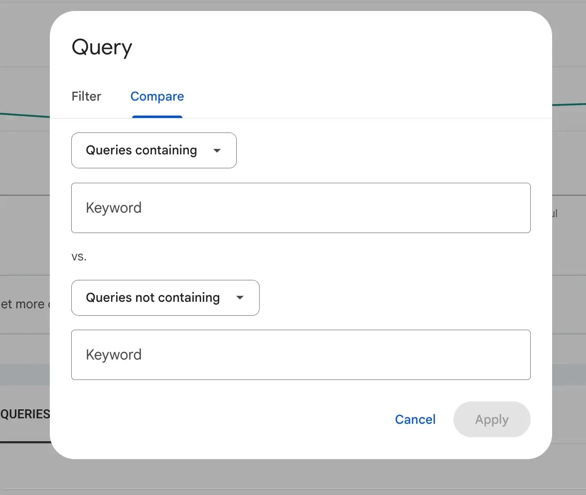 filter query in Google Search Console